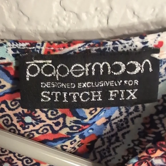 Papermoon Patchwork Print Sleeveless Top in Navy, Red & Cream - Picture 2 of 3